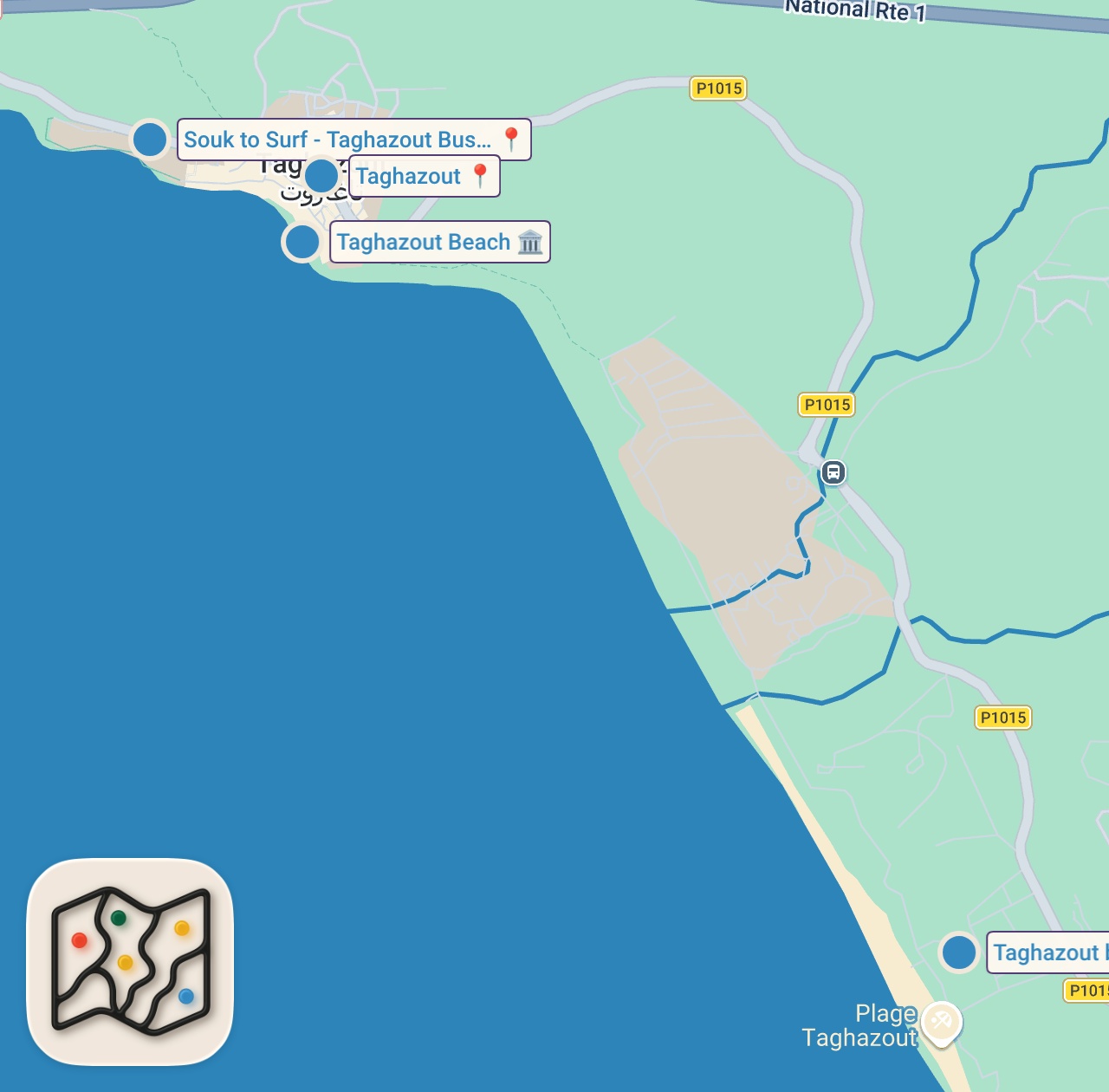 Map of 5 spots from سياحة السيرف في المغرب… حلم اقتصادي ولا استعمار شواطئ جديد؟