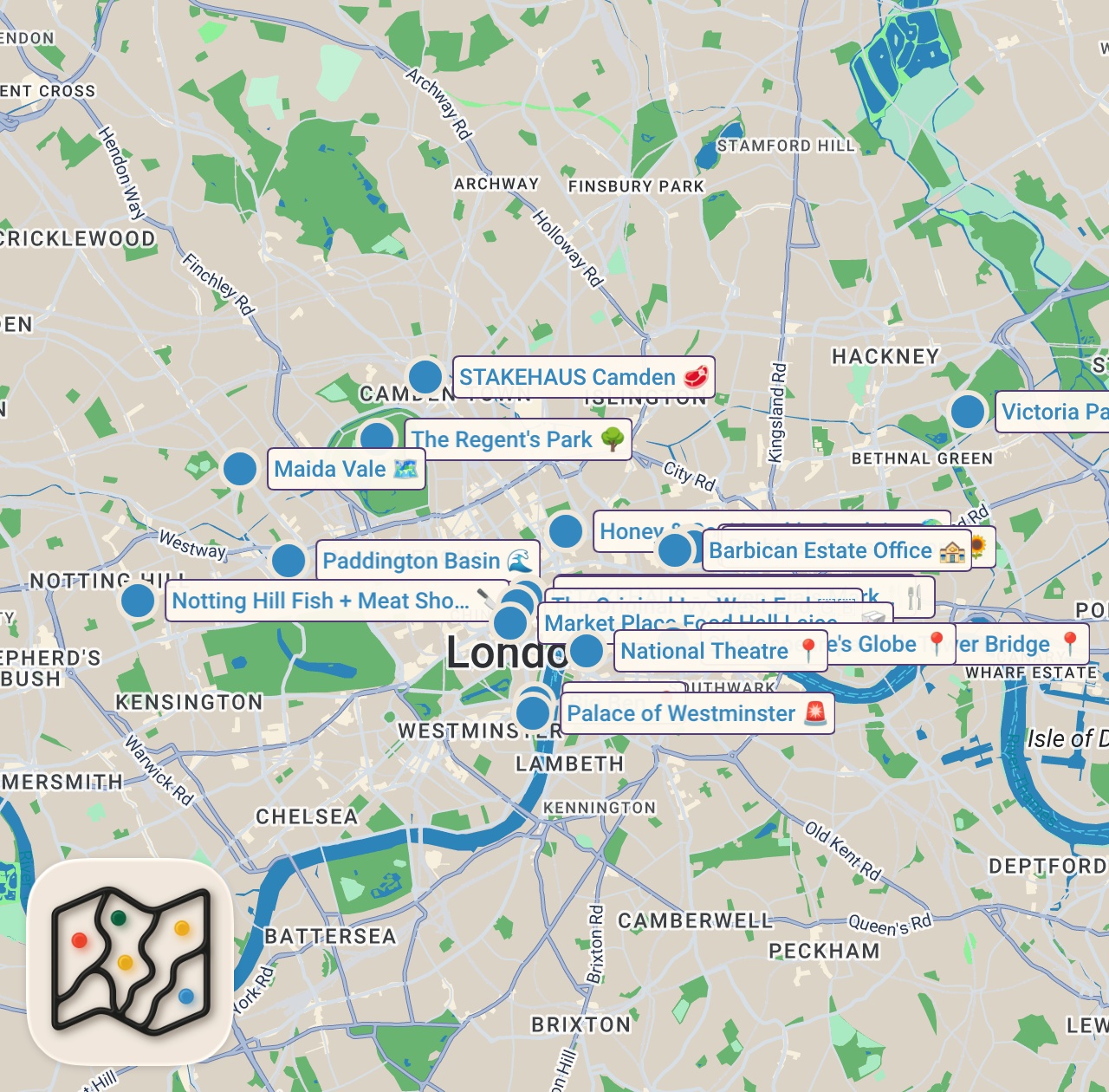 Map preview for Top things to do in London as a solo traveller  💁🏽‍♀️