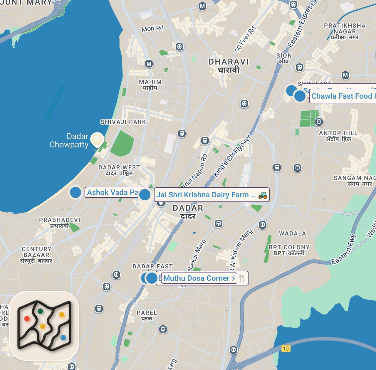 Map preview for Indian Street Food Tour of Mumbai - INDIA'S BIGGEST SCRAMBLED EGG + BEST STREET FOOD IN MUMBAI