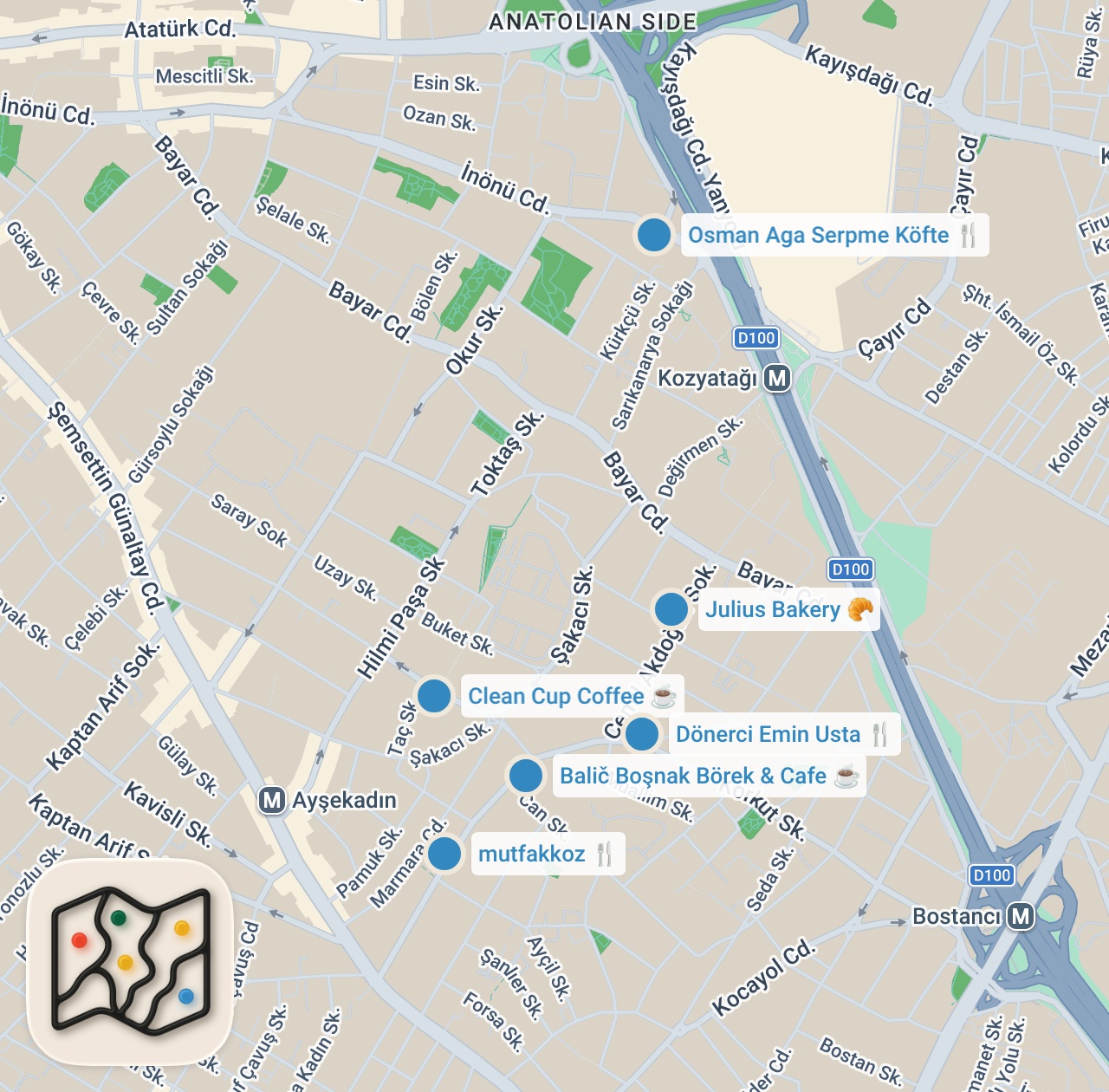 Map preview for KOZYATAĞI LEZZET REHBERİ (Boşnak mantısı, pizza, köfte, dana kaburga) - Ayaküstü Lezzetler