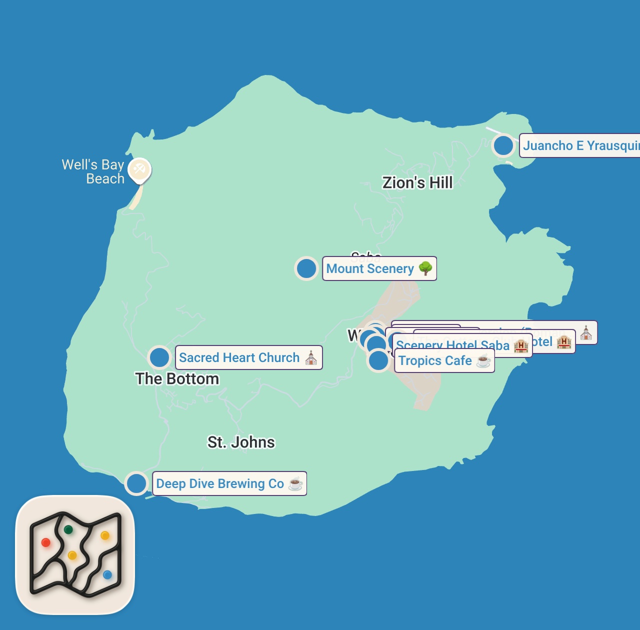 Map of 10 spots from The Island Nobody Knows!! Caribbean’s Hidden Diamond!!