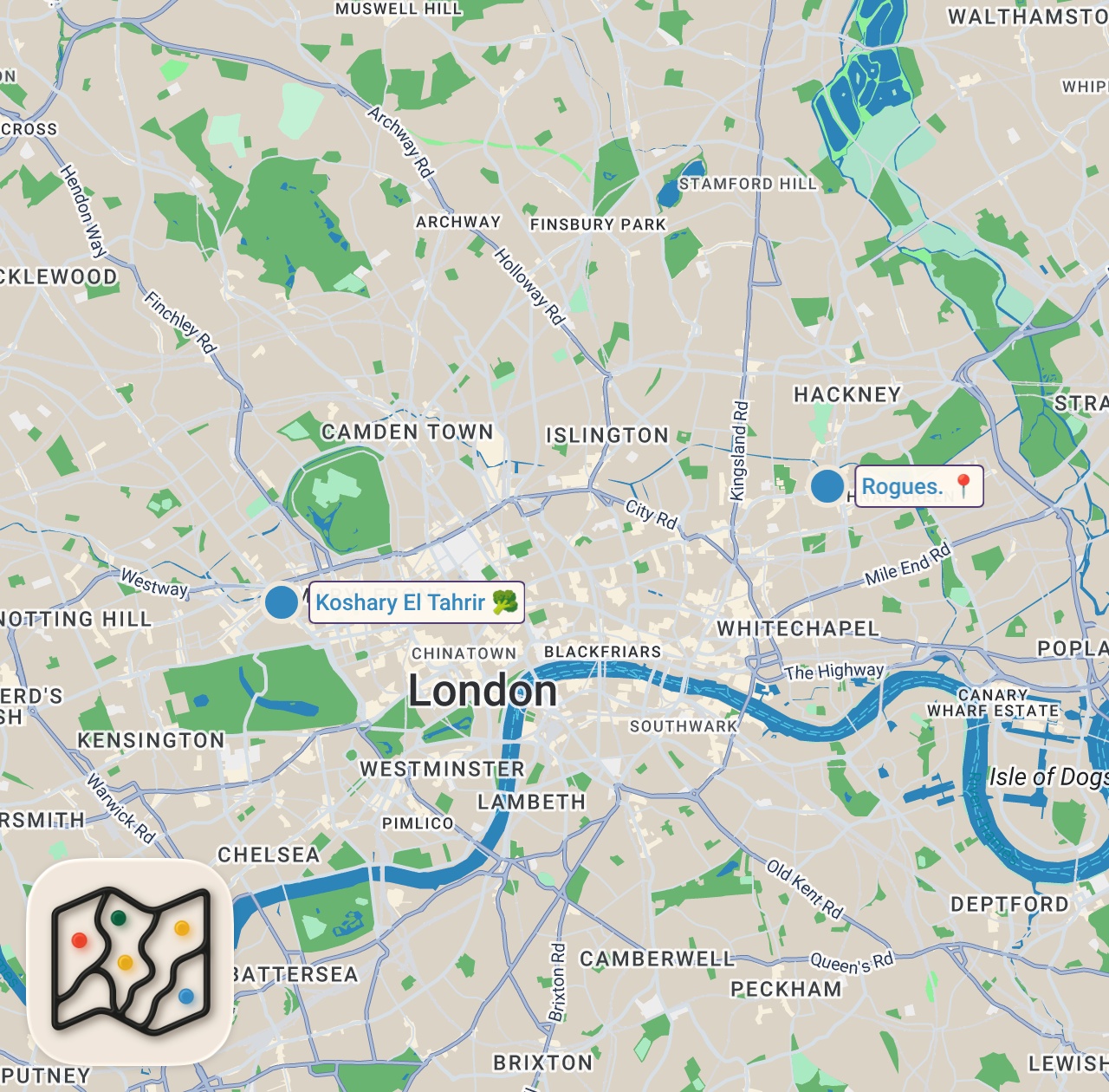 Map of 2 spots from I Tried the Best Middle Eastern Food in London