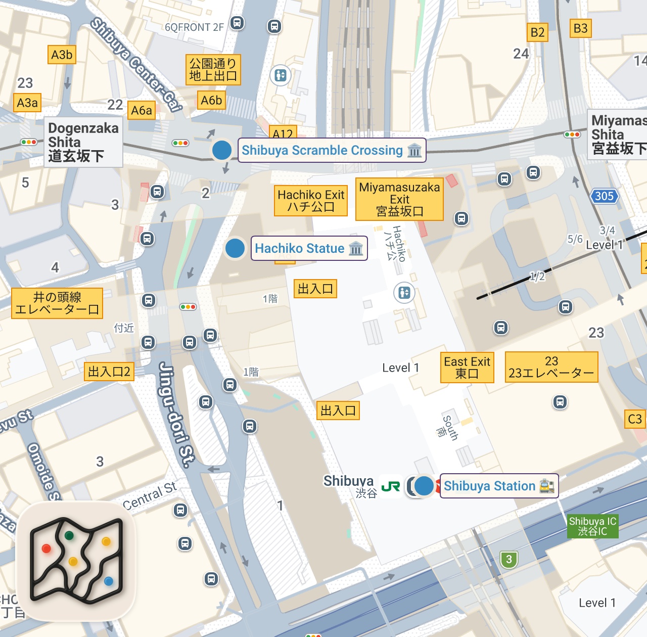 Map of 3 spots from Shibuya Walking Tour 2026 [4K, 60fps]