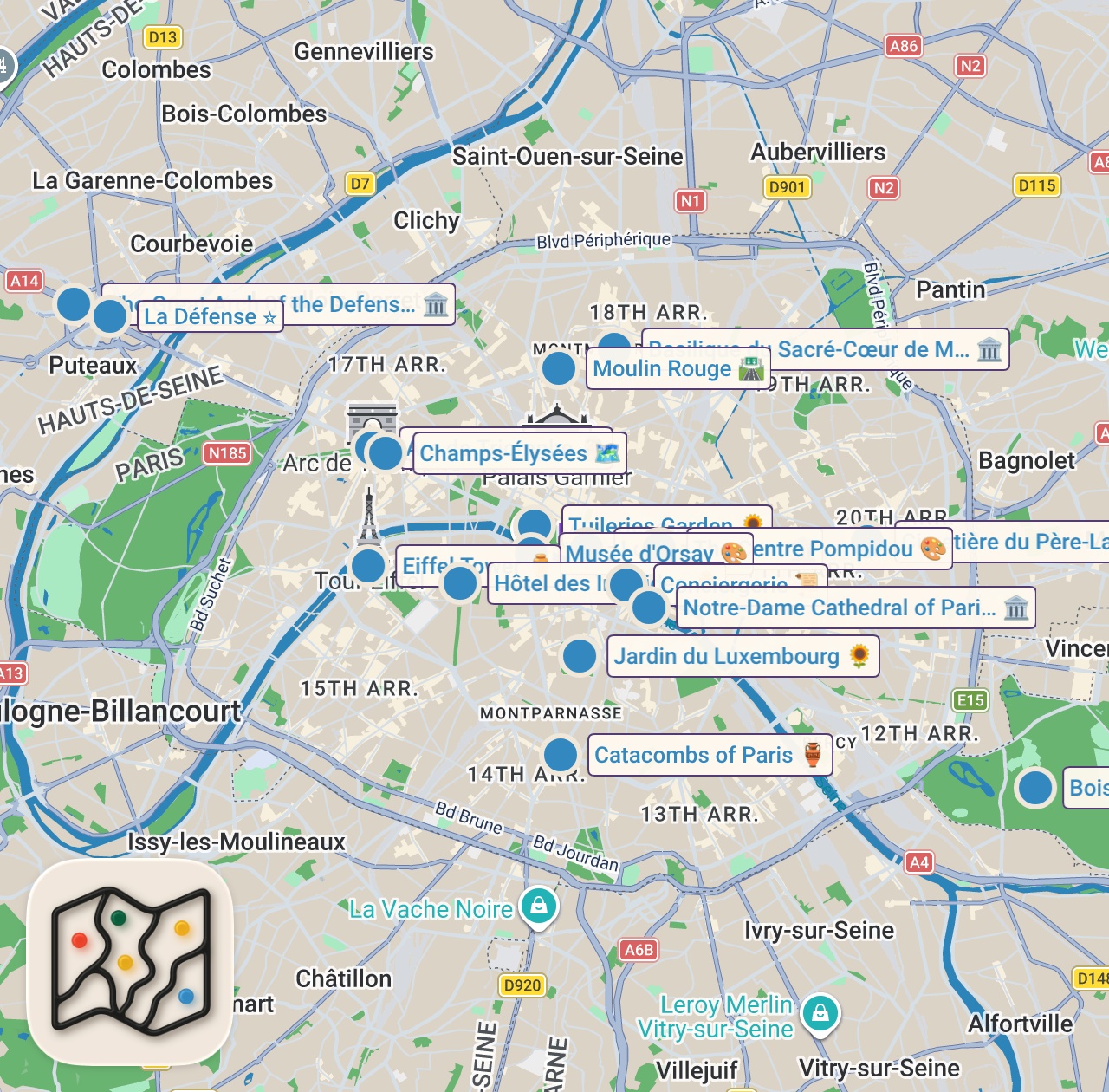 Map of 19 spots from TOP 10 Things to Do in PARIS | France Travel Guide