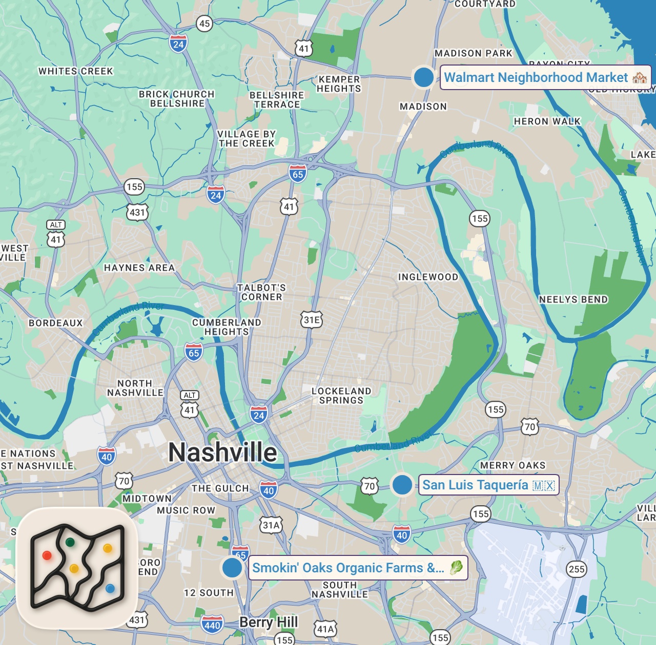 Map preview for Letting Strangers Decide What I Eat For 24 Hours... (Nashville)