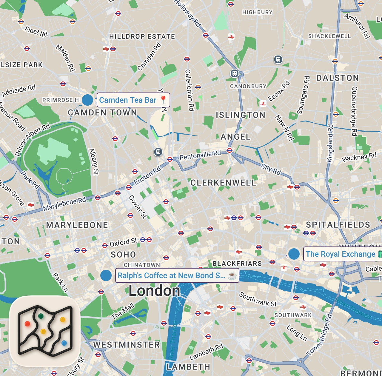 Map of 3 spots from Finding the Best Cup of Tea