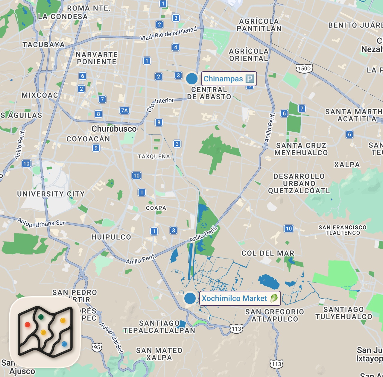 Map of 2 spots from Homegrown Mexican Mole | Bizarre Foods With Andrew Zimmern | Travel Channel