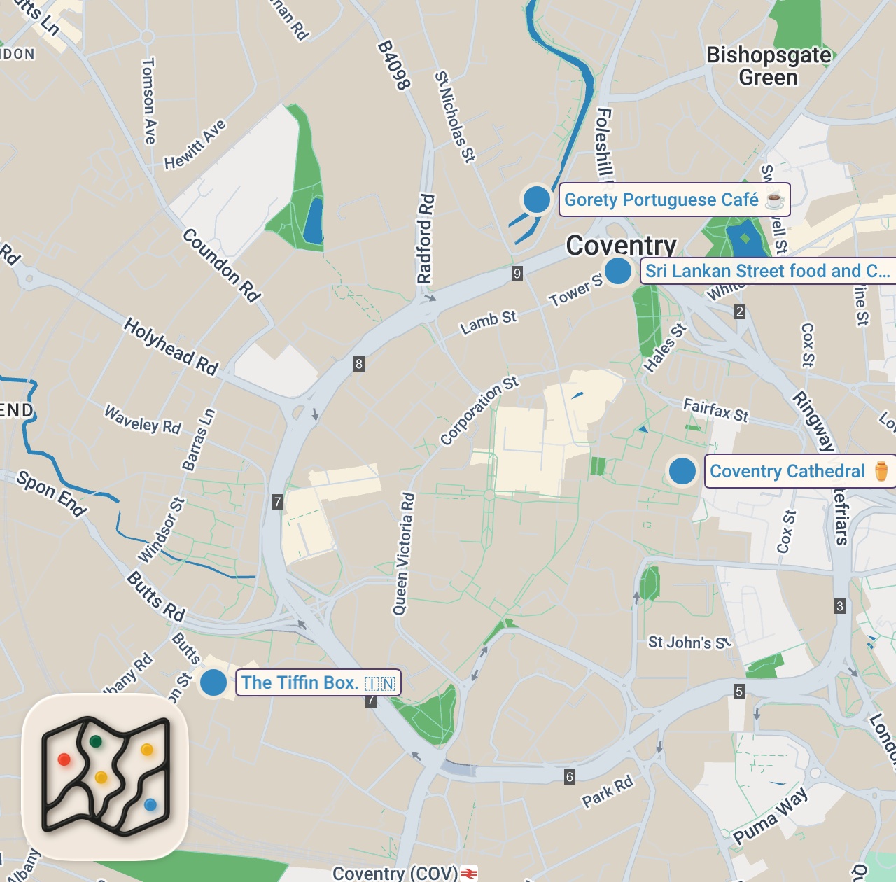 Map of 4 spots from Coventry is SERIOUSLY Underrated For Food