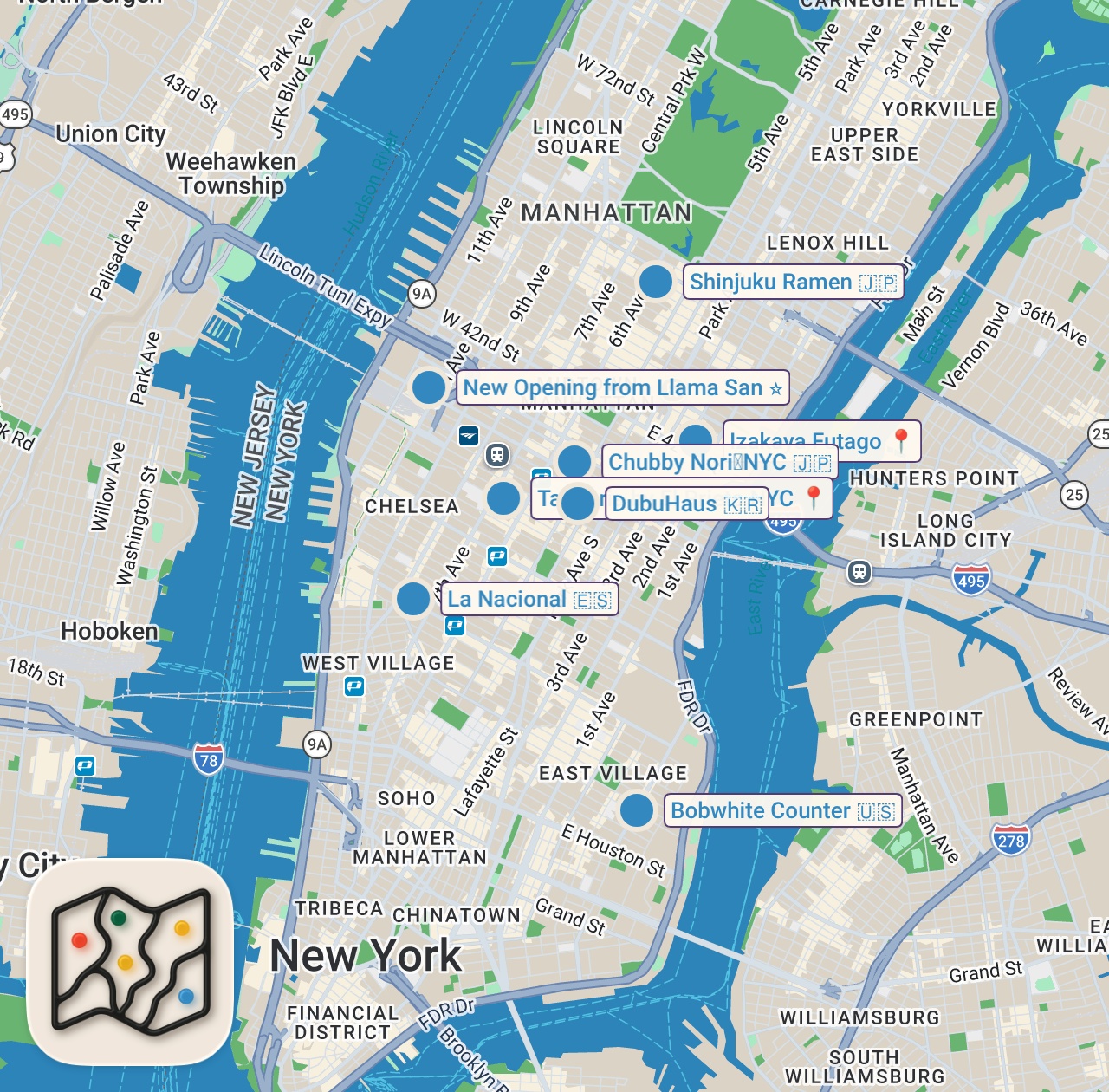 Map of 10 spots from NYC Best Restaurants In May 2025 #nyc #nycfood #food #top10 #newyorkcity #foodie