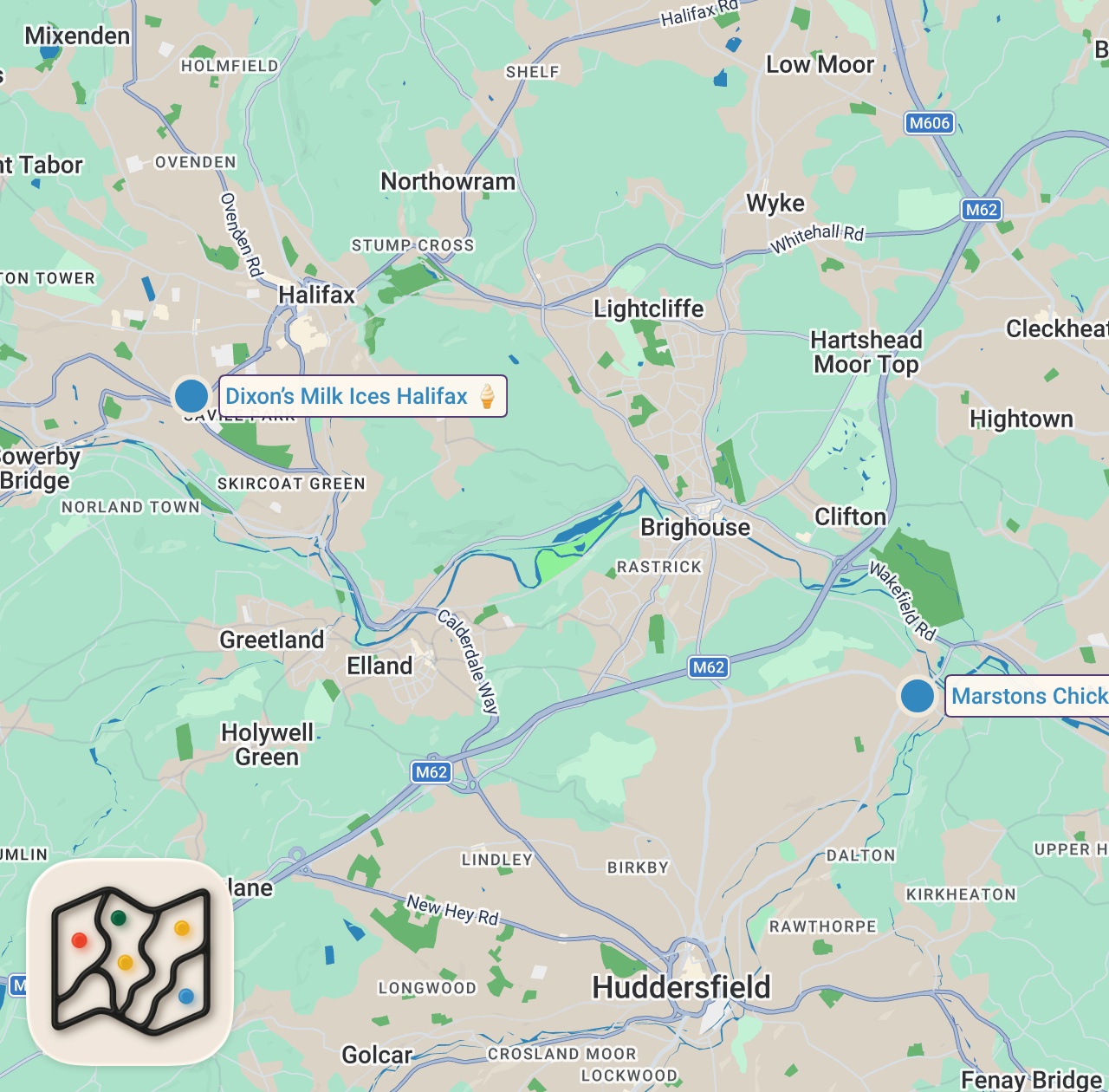 Map of 2 spots from I Ate The UK's BEST Fried Chicken!
