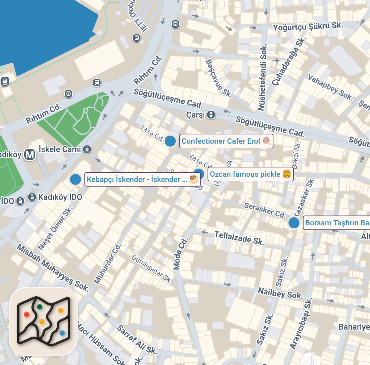 Map preview for TURKISH FOOD TOUR IN ISTANBUL | Trying the JUICIEST CHARCOAL KEBAB in TURKEY + KADIKOY market tour