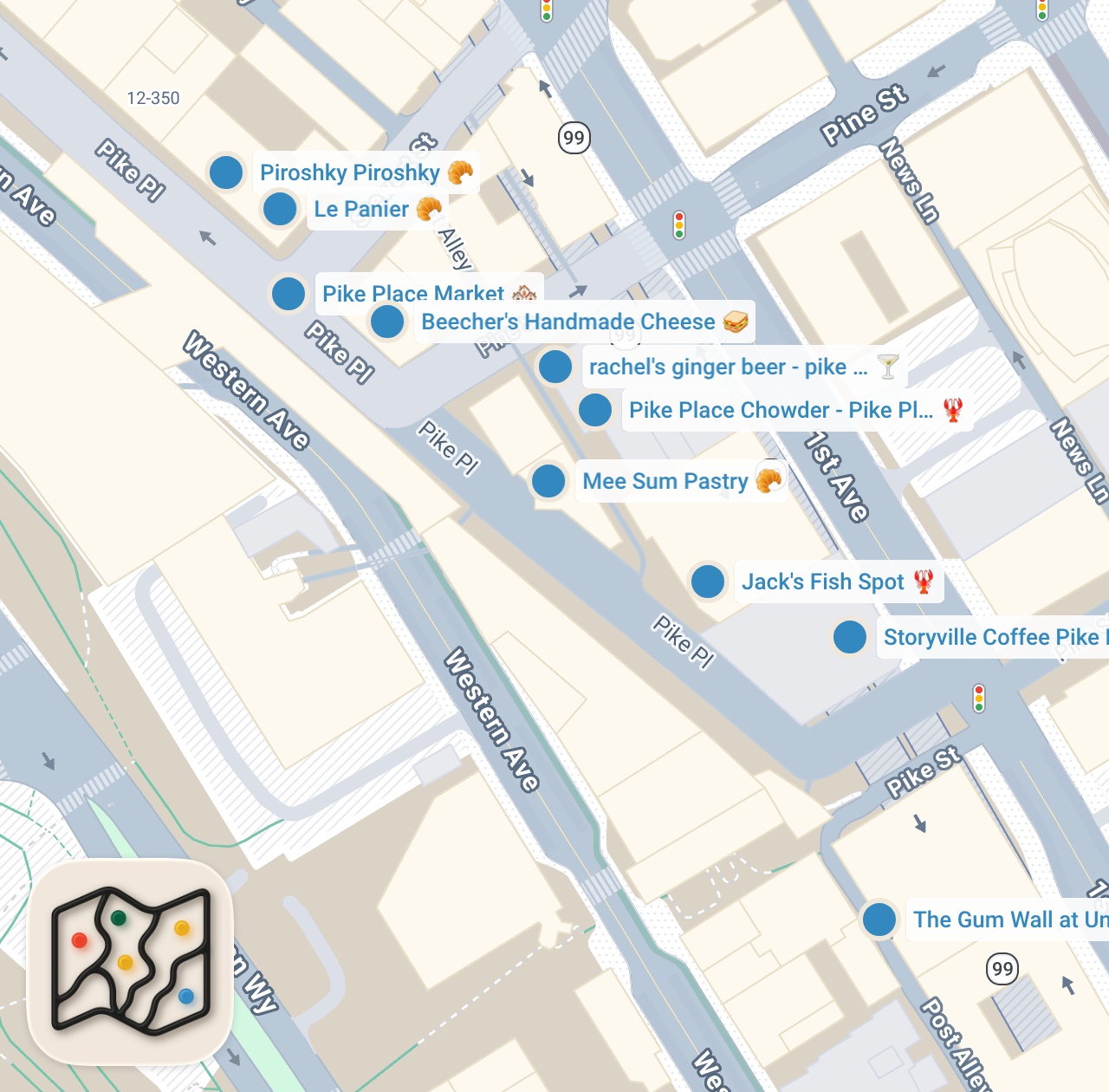 Map preview for ALL the BEST food at Pike Place Market [Seattle, WA] - AMERICA'S #1 CHOWDER + Can I Eat It All?