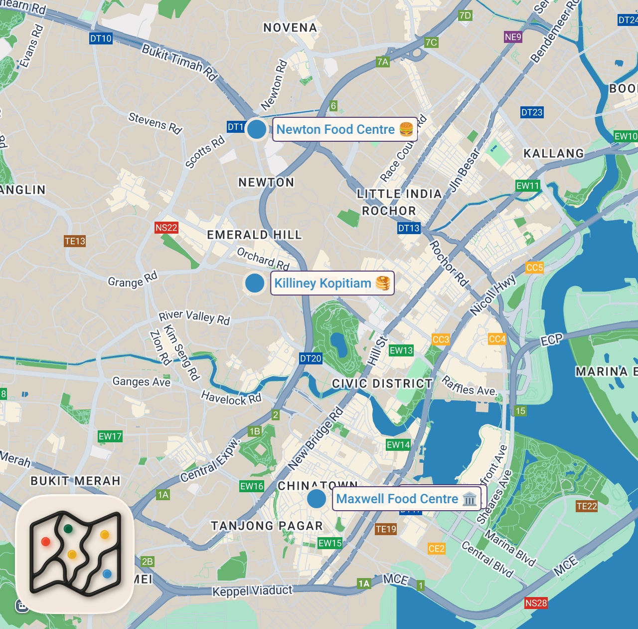 Map of 4 spots from 24 Hours In SINGAPORE - BEST STREET FOOD In ASIA?
