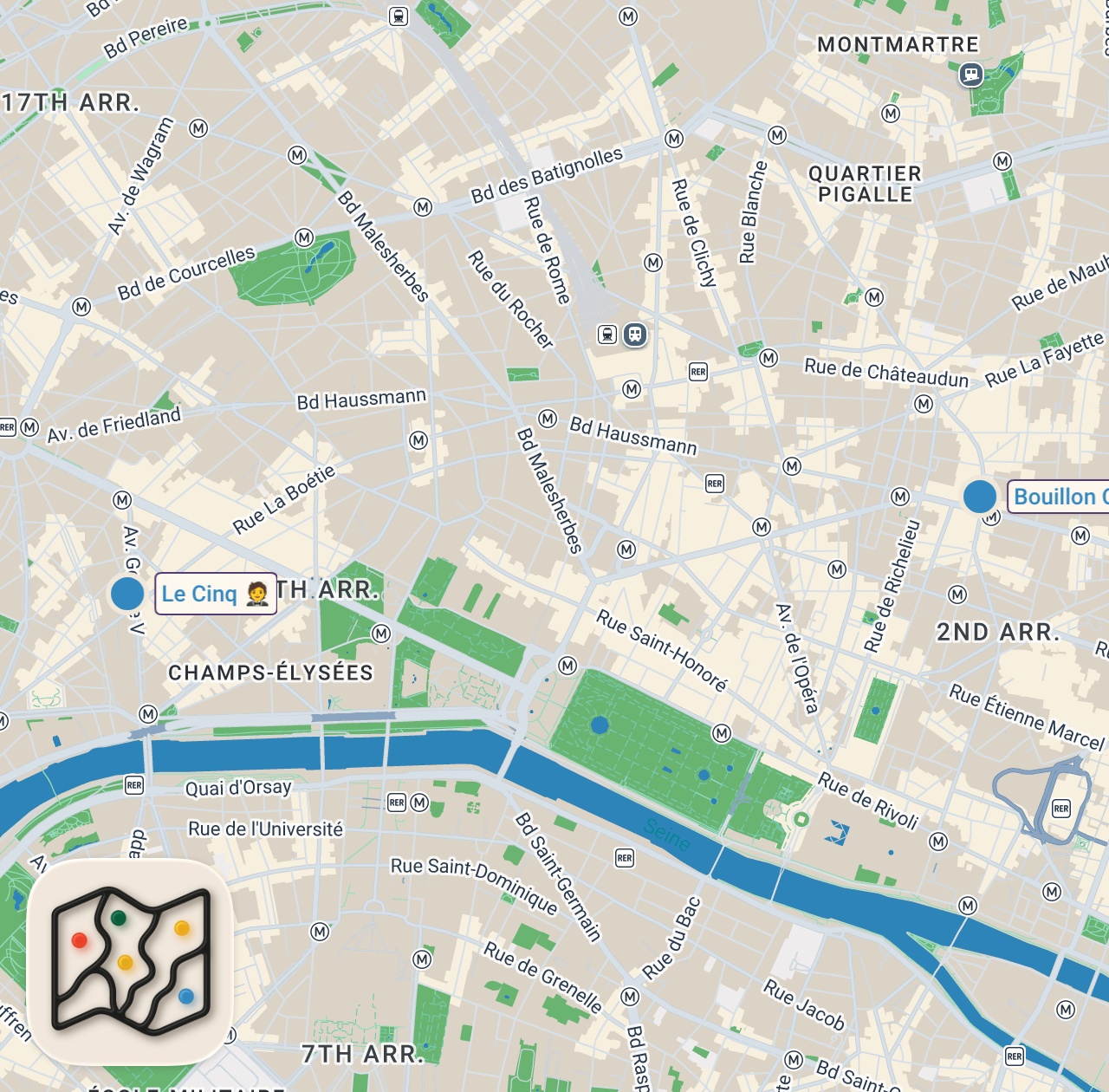 Map of 2 spots from I Ate at Paris's Most Expensive Restaurant