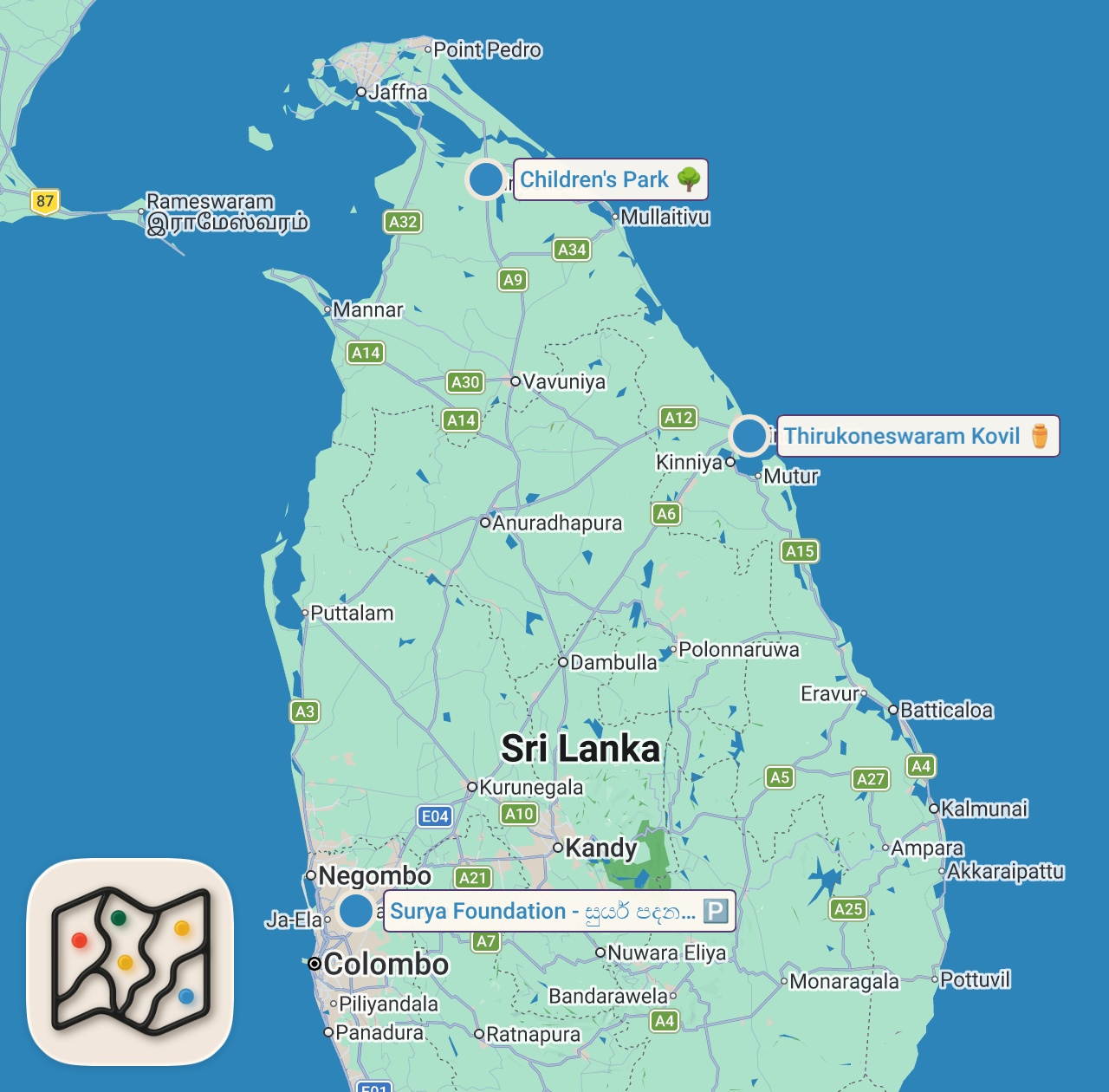Map of 3 spots from Changing Lives, One Family At A Time In Sri Lanka 🇱🇰 Final Results Of $1000 Ramp & Special Toilet