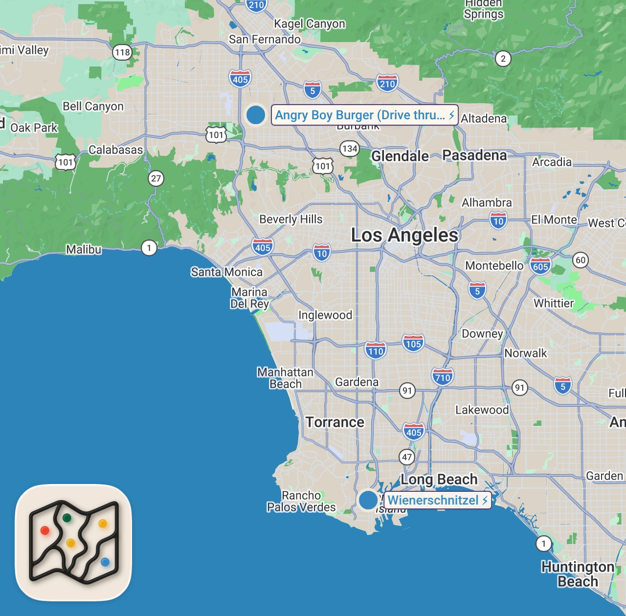 Map preview for Eating At Fast Food Restaurants I've Never Heard Of... (Los Angeles)