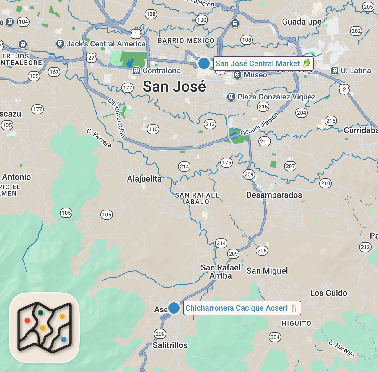 Map preview for Top 5 BEST LOCAL FOODS in Costa Rica!