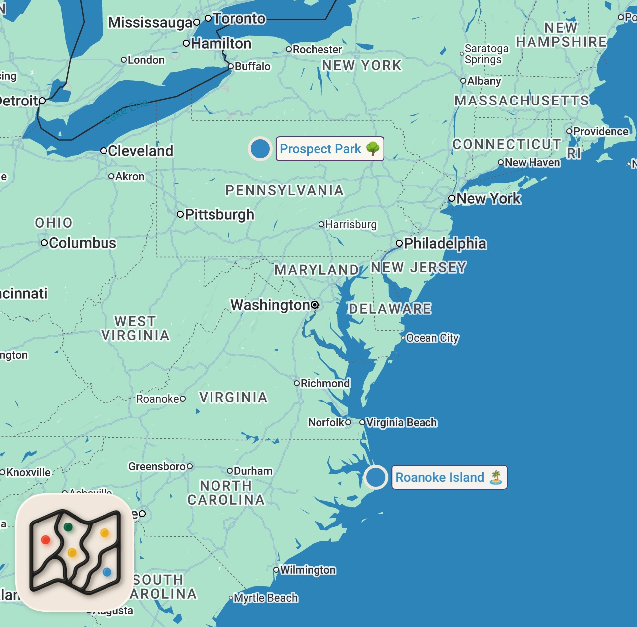 Map of 2 spots from Canine Creeps | These Woods are Haunted | Travel Channel