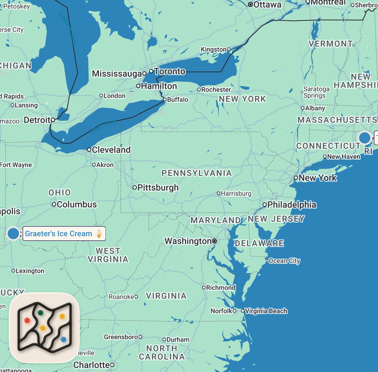 Map of 2 spots from These are Rhode Island’s viral lattes
