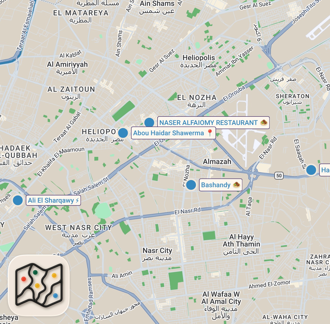 Map of 5 spots from $1 Egyptian STREET FOOD!! Cairo is Food Paradise!! 🇪🇬