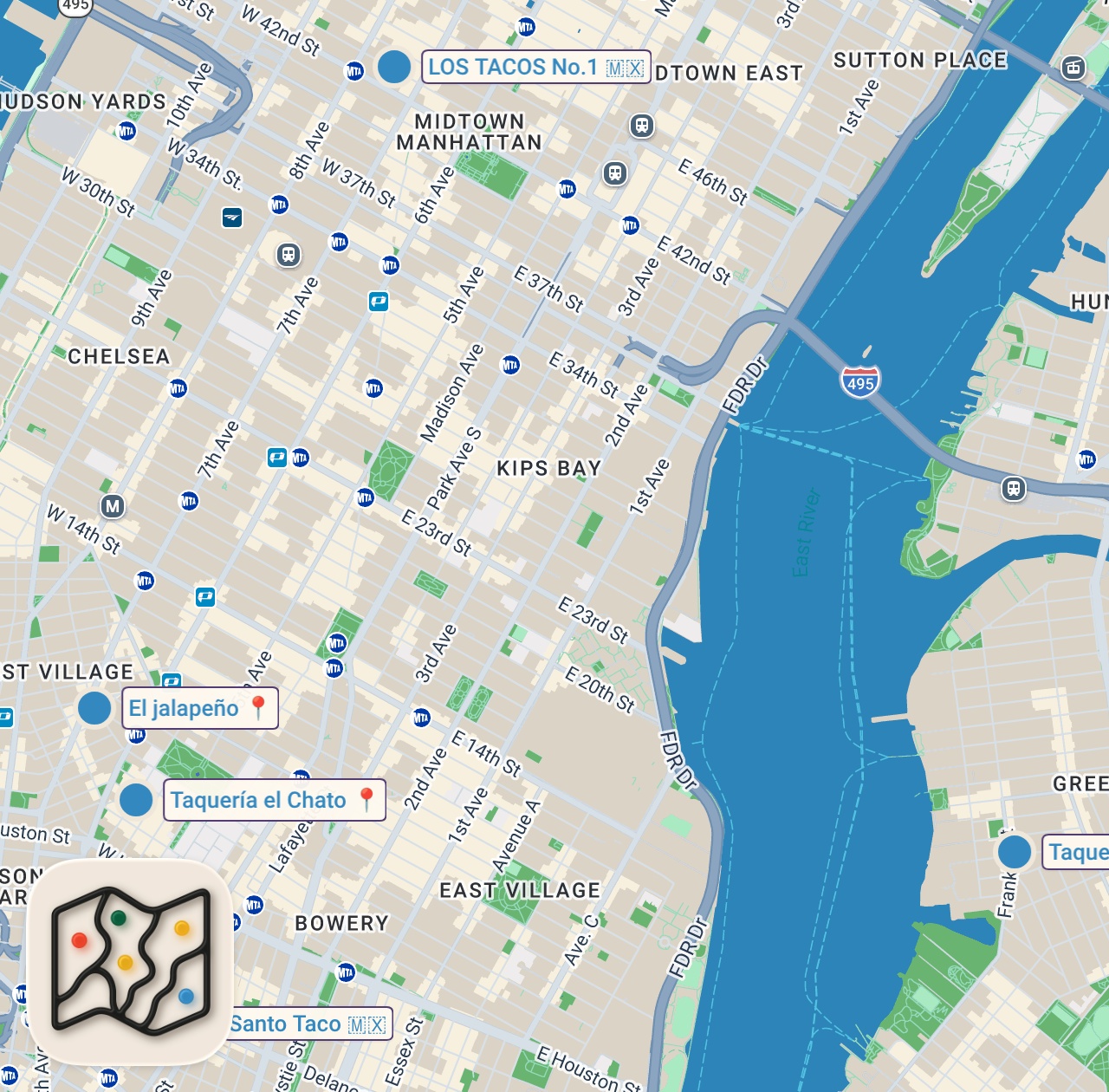 Map of 5 spots from I Ate Viral Tacos in New York City
