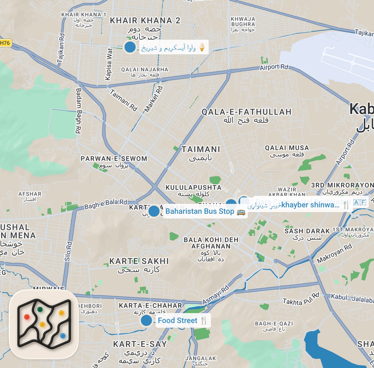 Map preview for Afghan Food Tour: The Best Eats in Kabul You Must Try