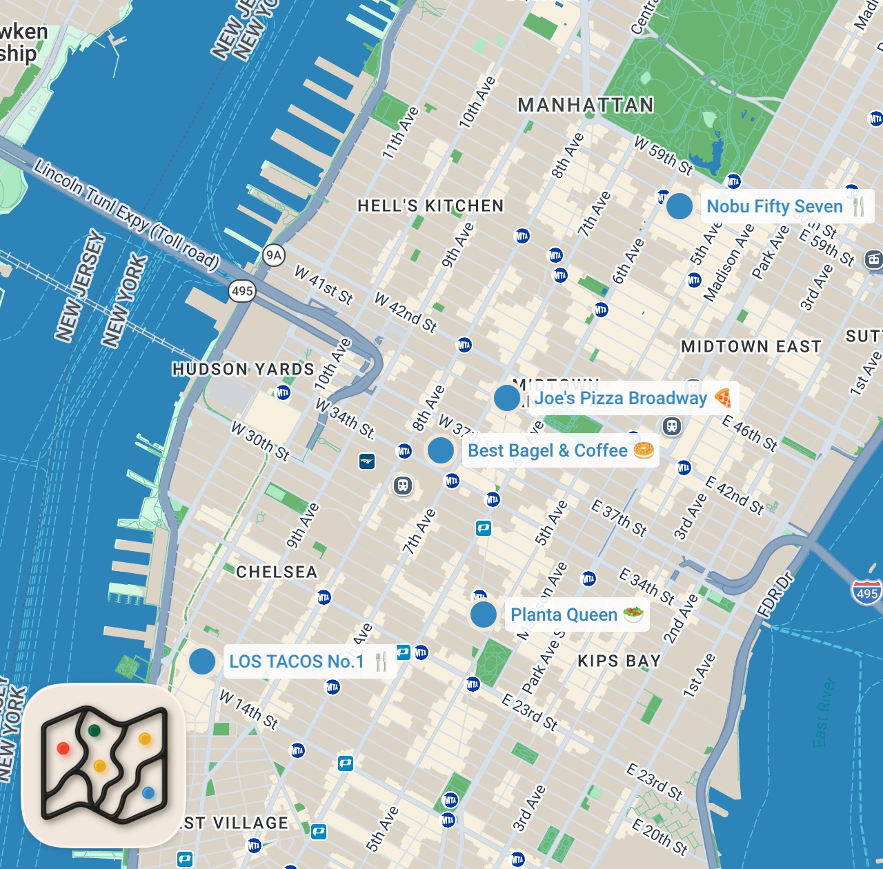 Map preview for Top 5 food places you MUST Try in New York?!