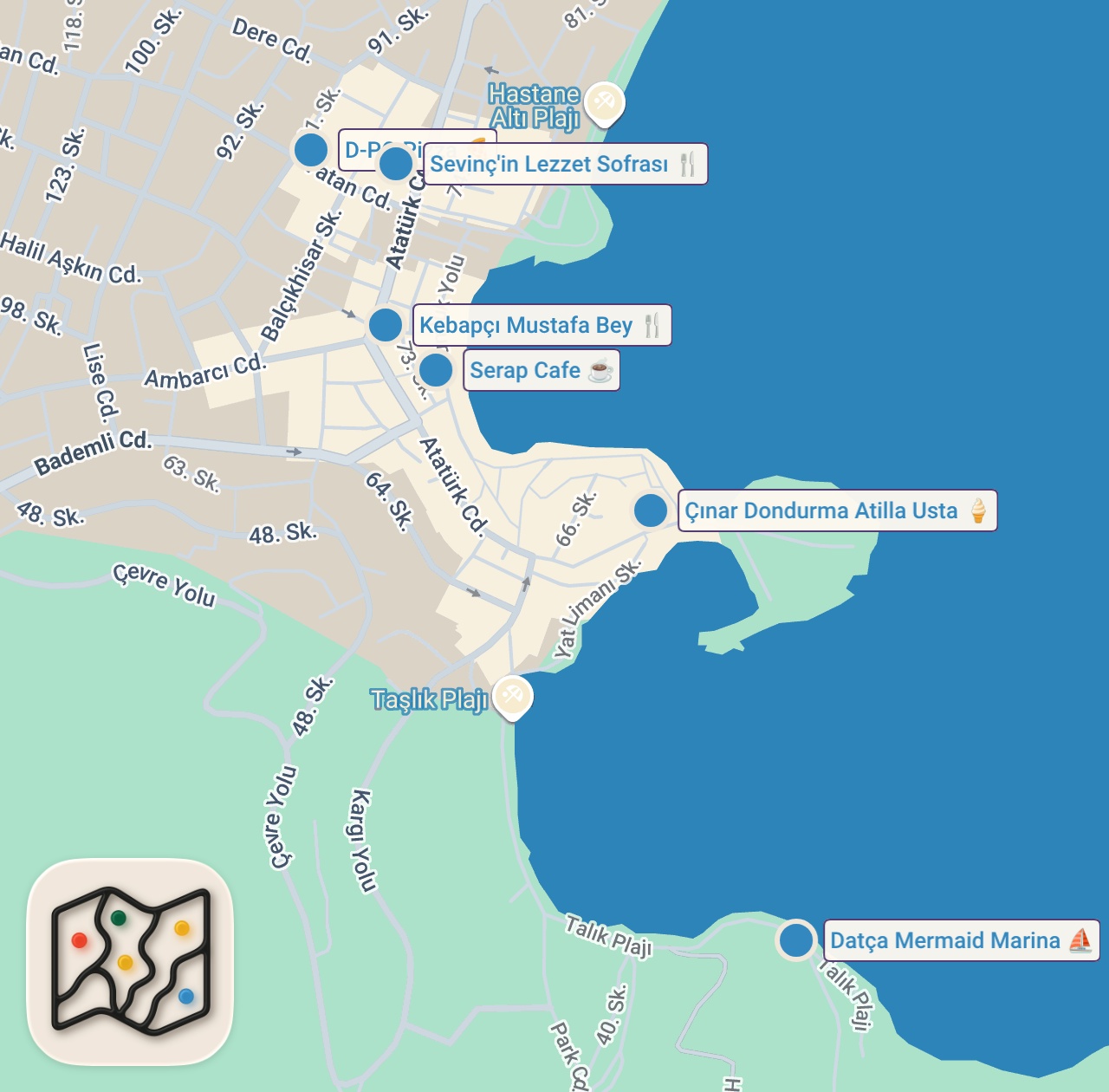 Map of 7 spots from DATÇA’DA NE YENİR?