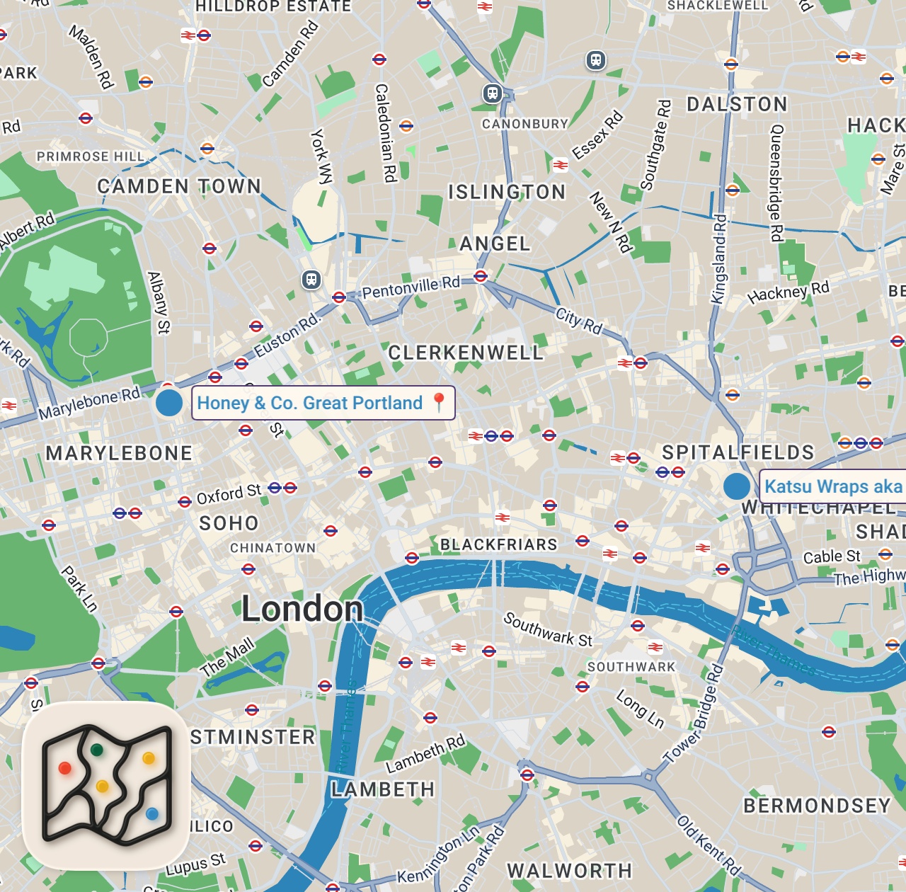 Map of 2 spots from I Tried London’s Most Underrated Food