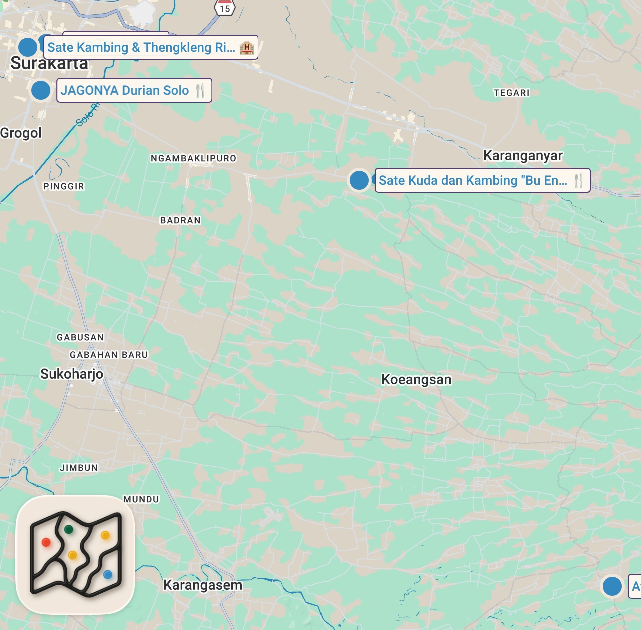 Map preview for Central Java VILLAGE BBQ - Indonesian Street food in Solo, Indonesia