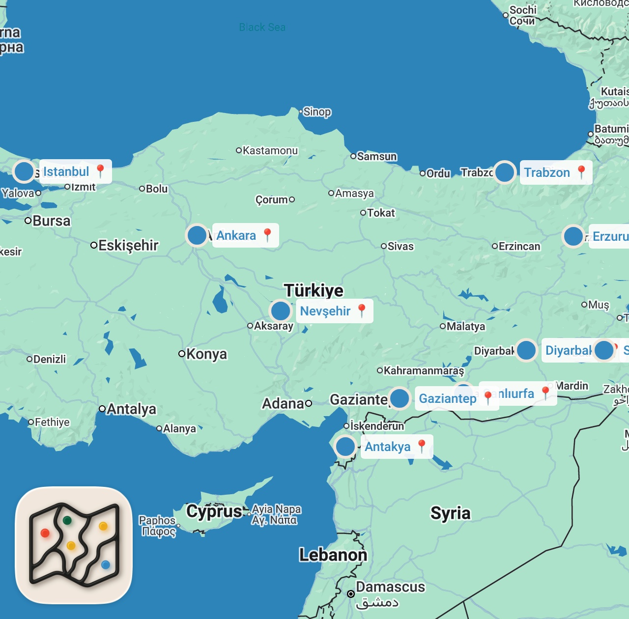 Map preview for 🇹🇷Street Food in Turkey you MUST TRY BEFORE YOU DIE - Top 33 Turkish street food in Turkey