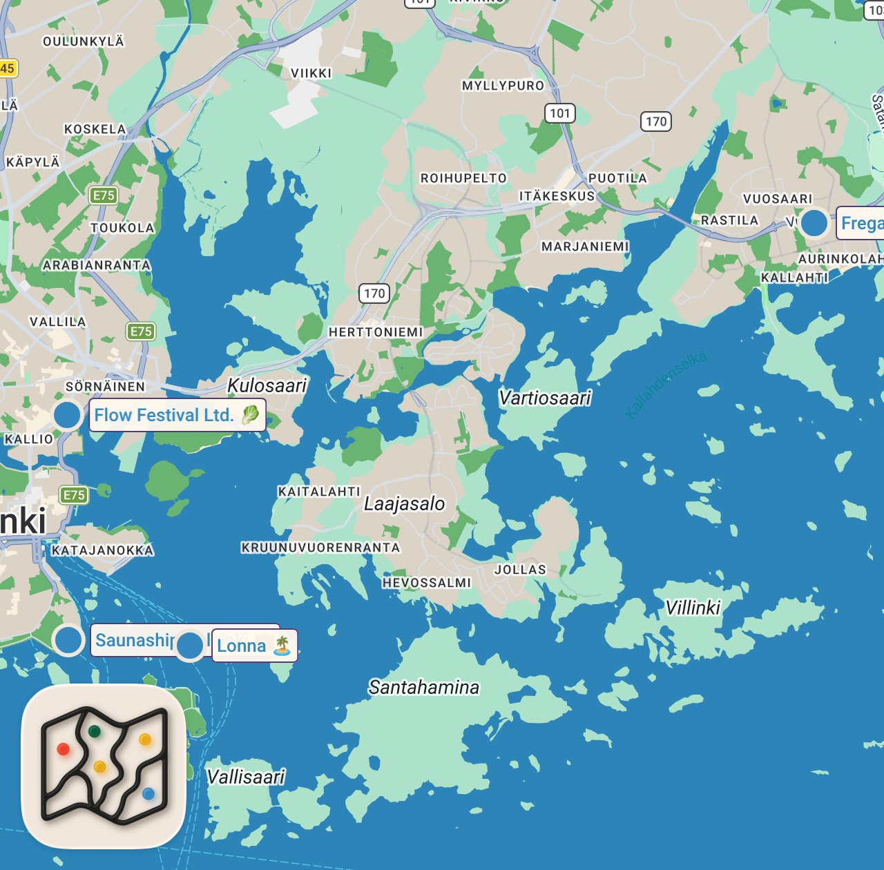 Map of 4 spots from SAILING HELSINKI FINLAND IN A YACHT