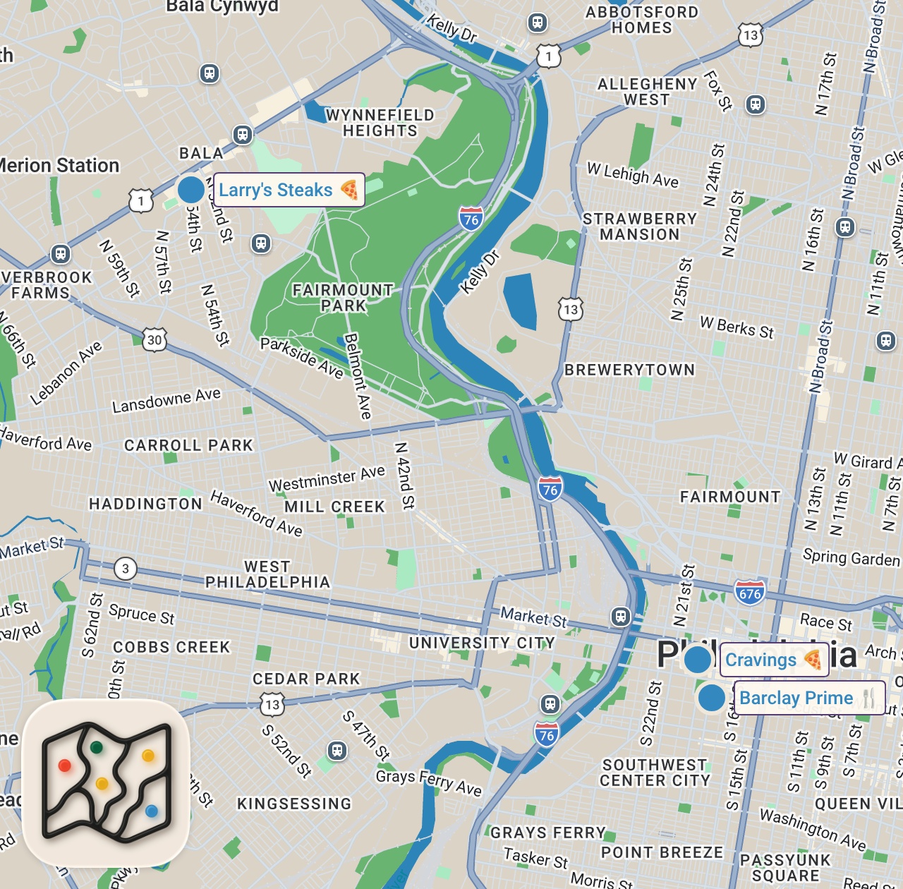 Map of 3 spots from Trying the Worlds cheapest & most expensive cheesesteak!