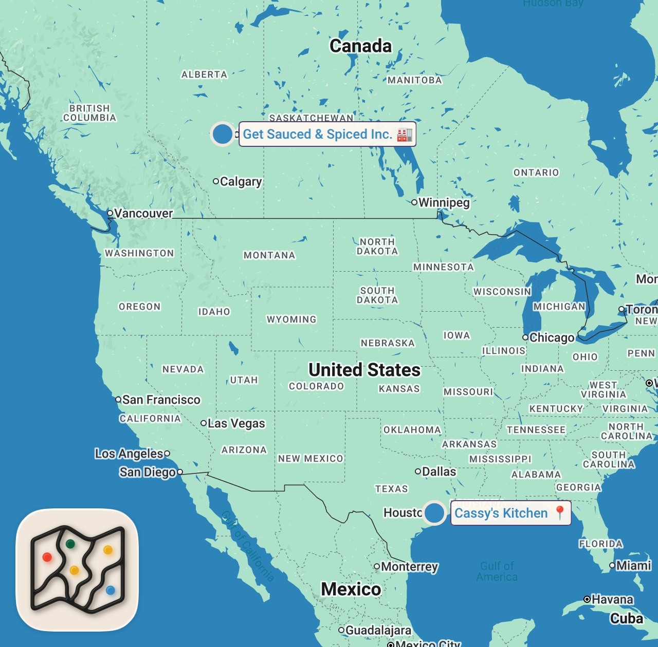 Map of 2 spots from Trying Facebook Marketplace Food in Houston Texas