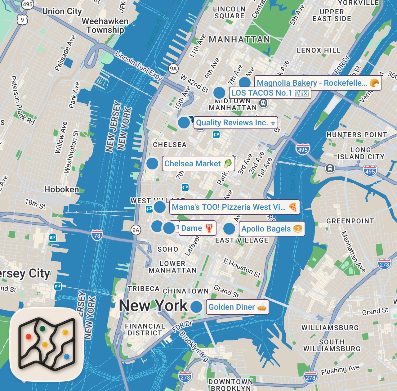 Map of 9 spots from The BEST food I ate in NYC 🇺🇸🗽🥞🍕🍦🍣 #nyc #food # #dayinmylife #newyorkeats #nycfoodie #nycblog