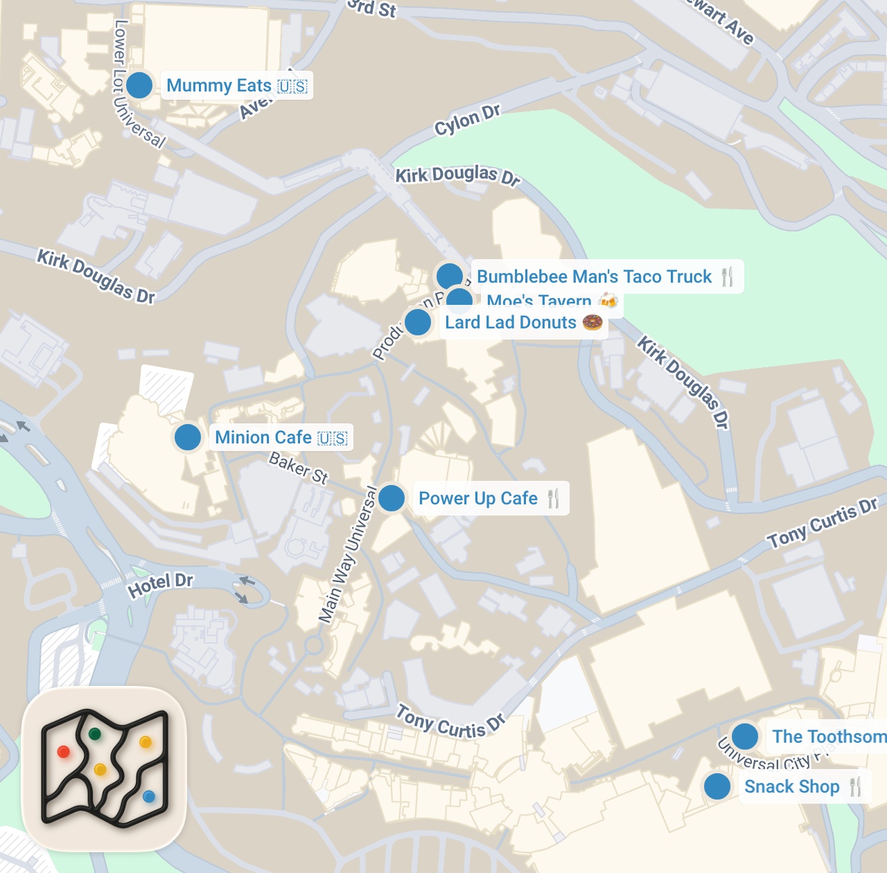 Map preview for Finding The Best Snack at Universal Studios Hollywood | Food Tours | Food Insider