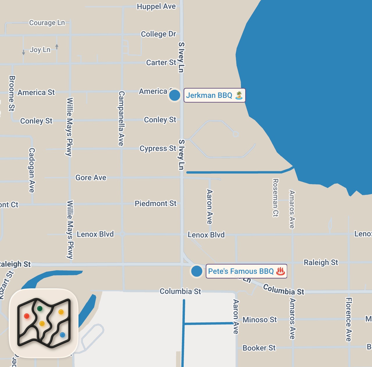 Map of 2 spots from I Went to Orlando’s Hood for VIRAL Jerk Fries… Then Tried Conch for the FIRST Time!