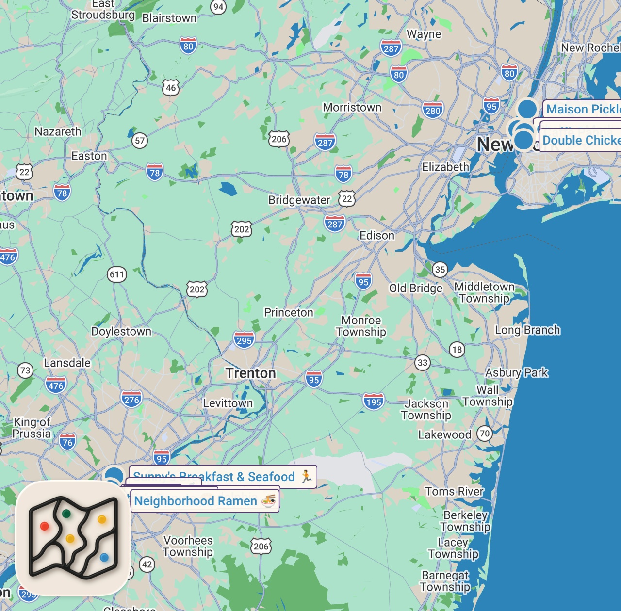 Map of 15 spots from SUNDAY SIPS: Episode 3 NYC Cheat Day recap from 2/14/21
