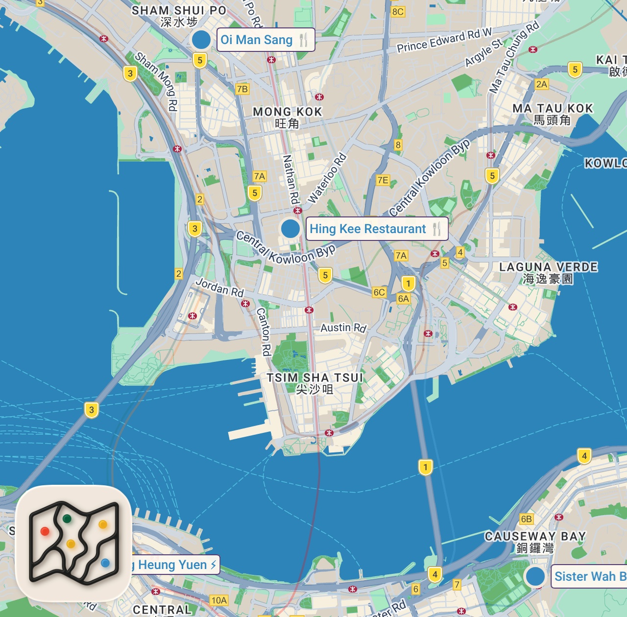 Map of 4 spots from Hong Kong Street Food - 14 HOURS NONSTOP Best Food in Hong Kong!!