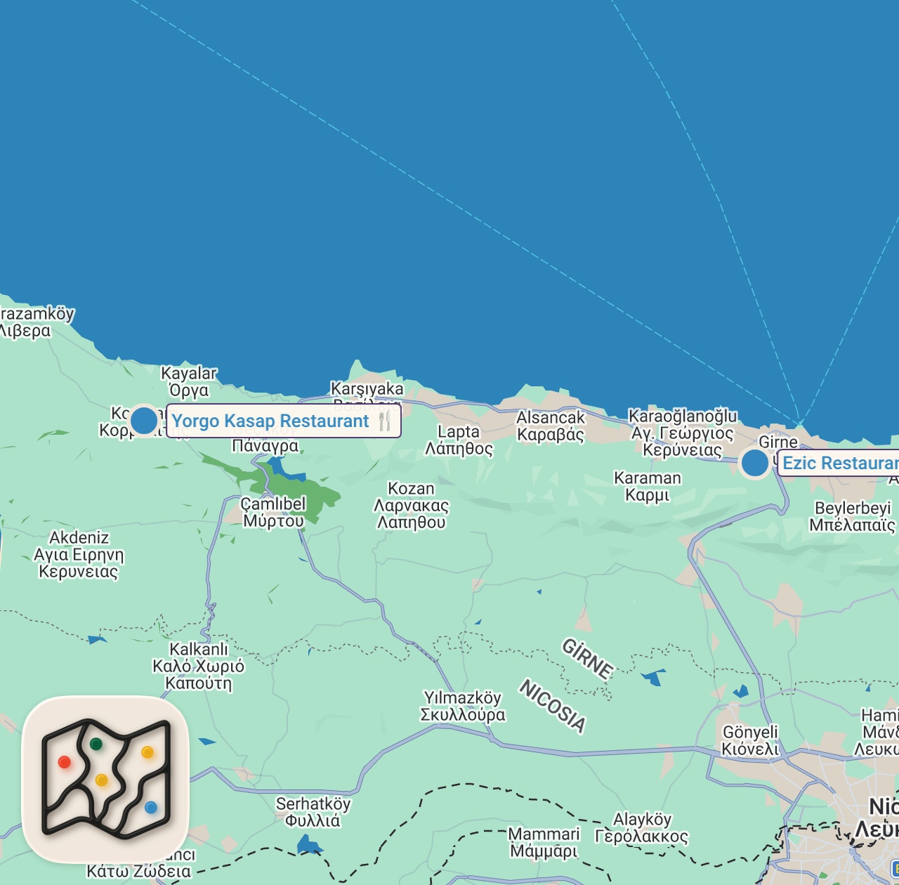 Map of 2 spots from BENCE ÇOK LEZZET YOK! #shorts #yemek #kıbrıs