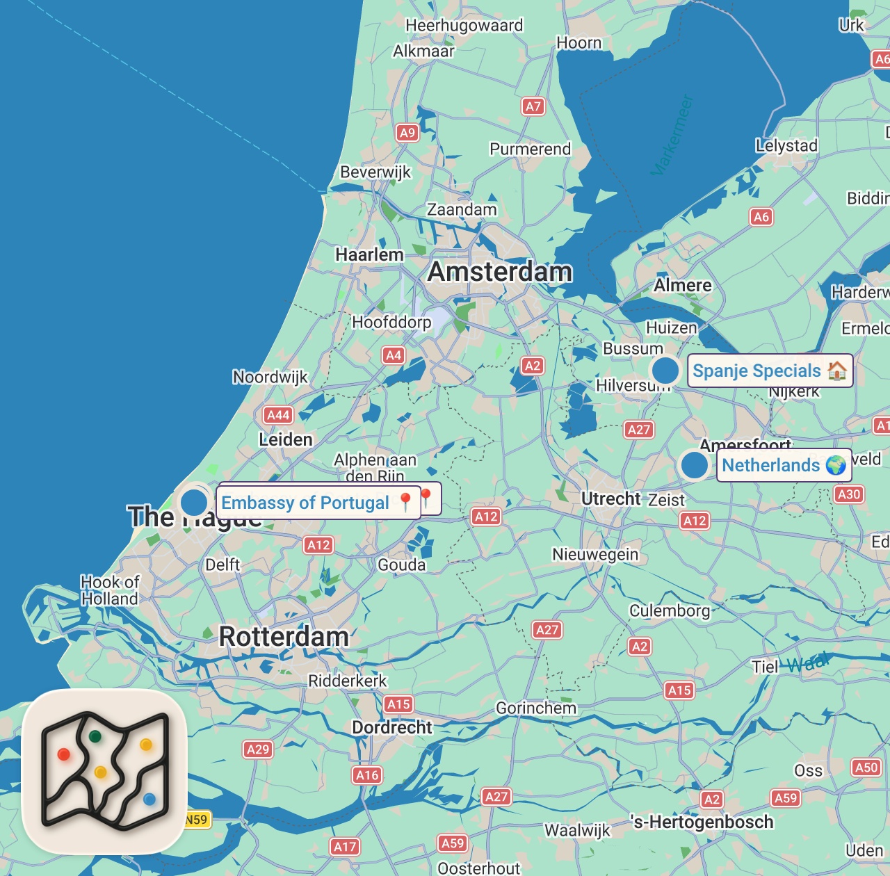 Map of 5 spots from Uitschrijven uit Nederland? Regel eerst deze 3 dingen