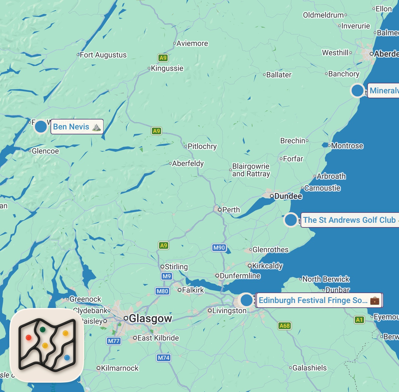 Map of 6 spots from Top 10 Things to Do in Scotland