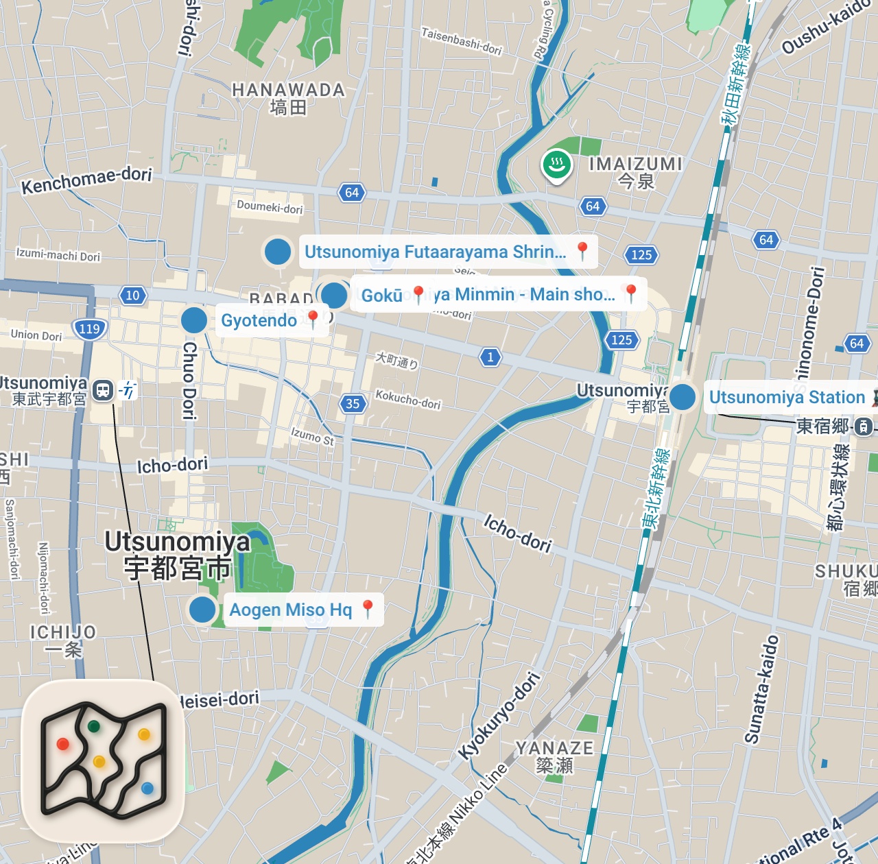 Map preview for 【宇都宮】餃子めぐり攻略ガイド（有名店や新店など5店舗を食べ歩き）