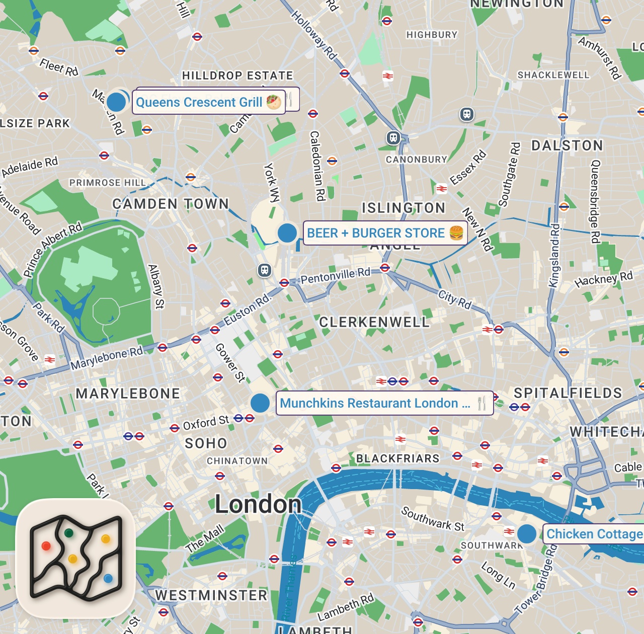 Map of 5 spots from I Tried the Worst Burgers in London