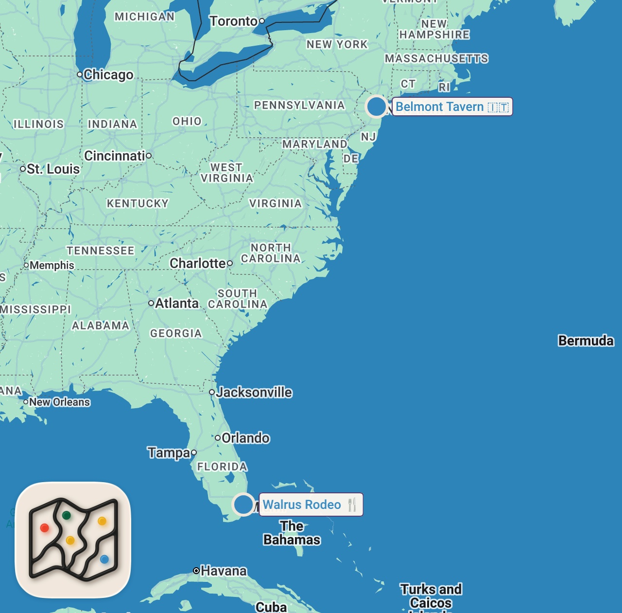 Map of 2 spots from Jonas Brothers Share Favorite Restaurants, New Album, and Opening a Bagel Truck— Let's Do Lunch