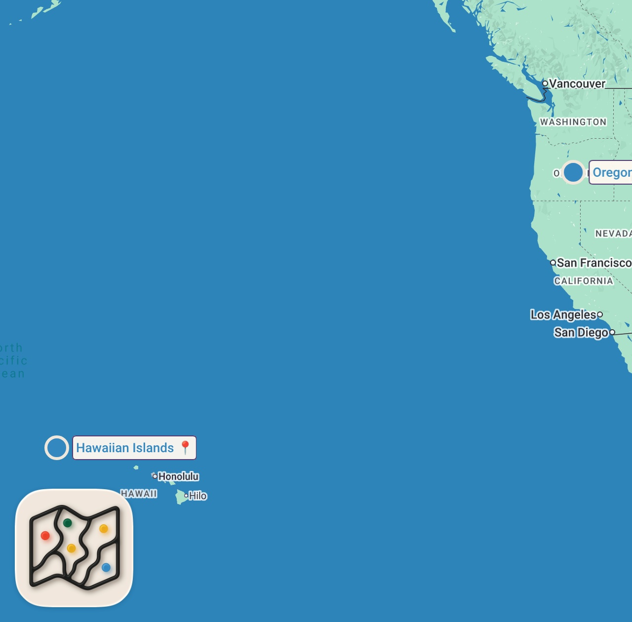 Map of 2 spots from Top 25 Places To Visit In The USA
