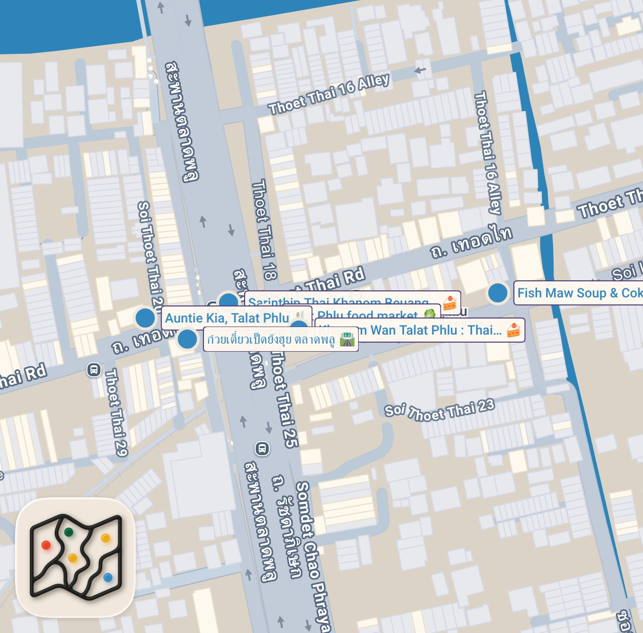 Map of 7 spots from How Much Can You Eat for $20 in Thailand!?