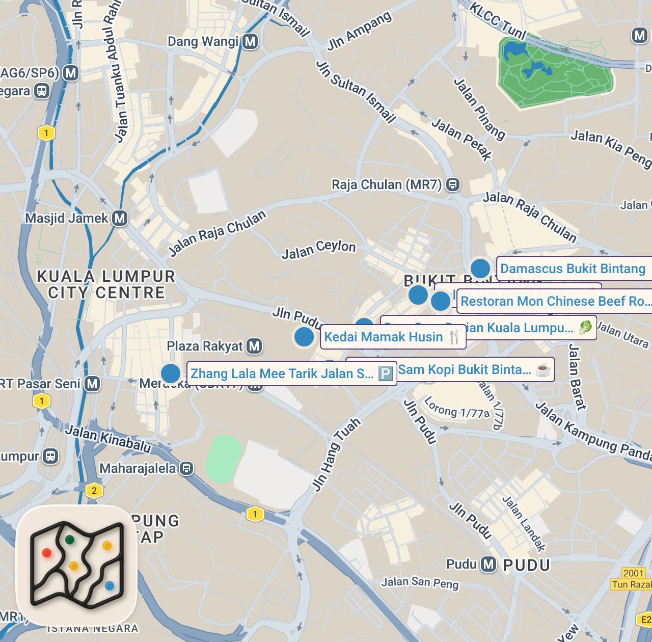 Map of 7 spots from 24 Hours in KUALA LUMPUR – Best STREET FOOD in Malaysia