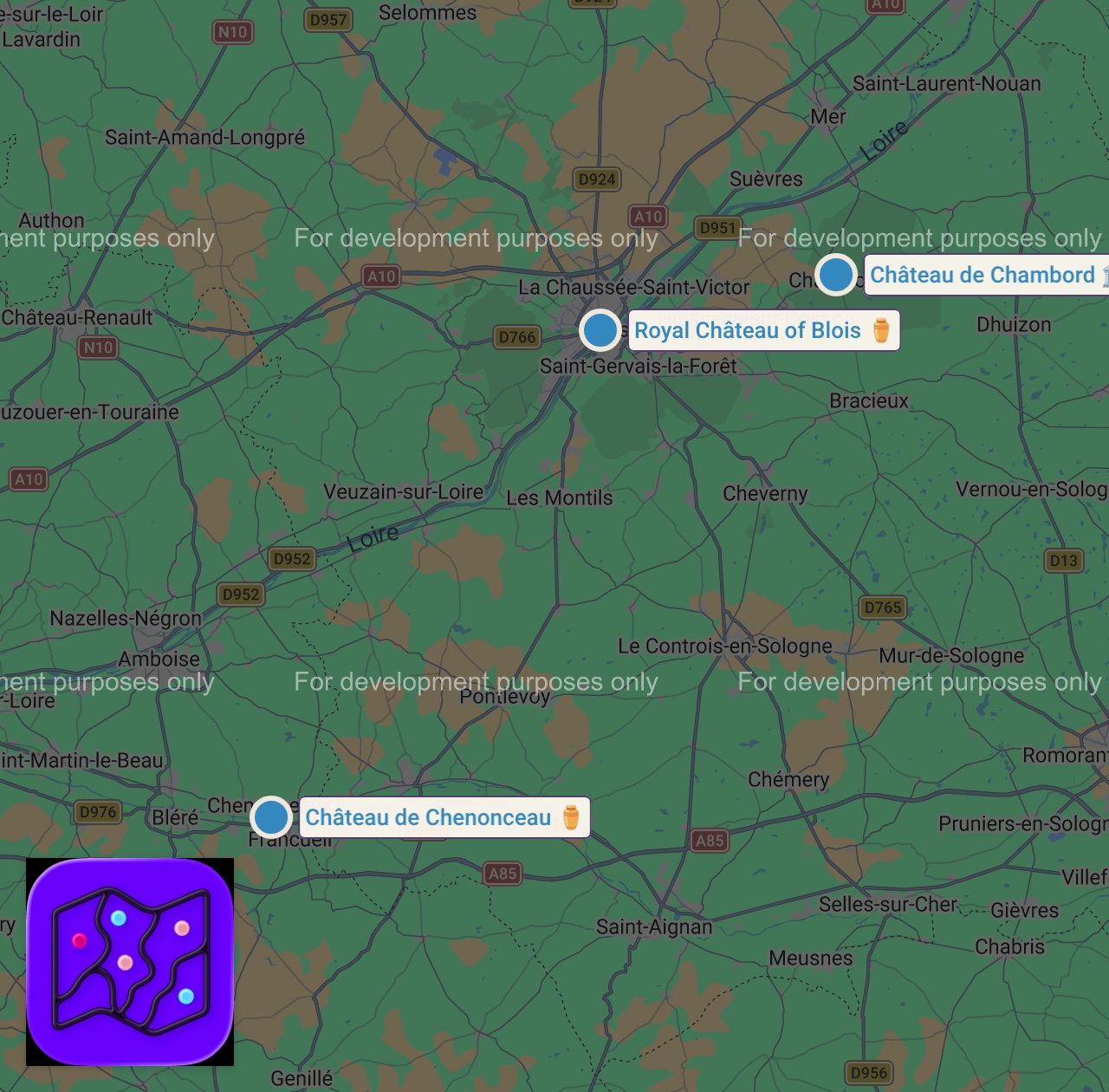 Map of 3 spots from Excursion d'une journee dans la Vallee de la Loire depuis Paris a Chambord, Chenonceau et Blois a...