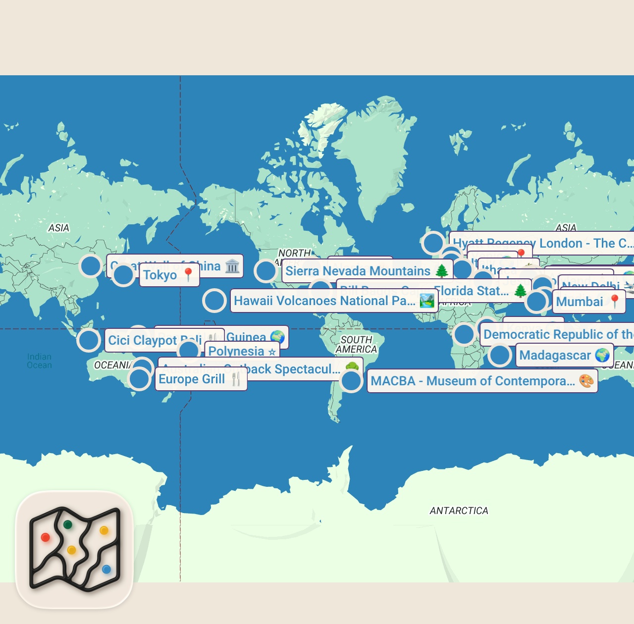 Map of 27 spots from 26 Best Travel Books Ever Written